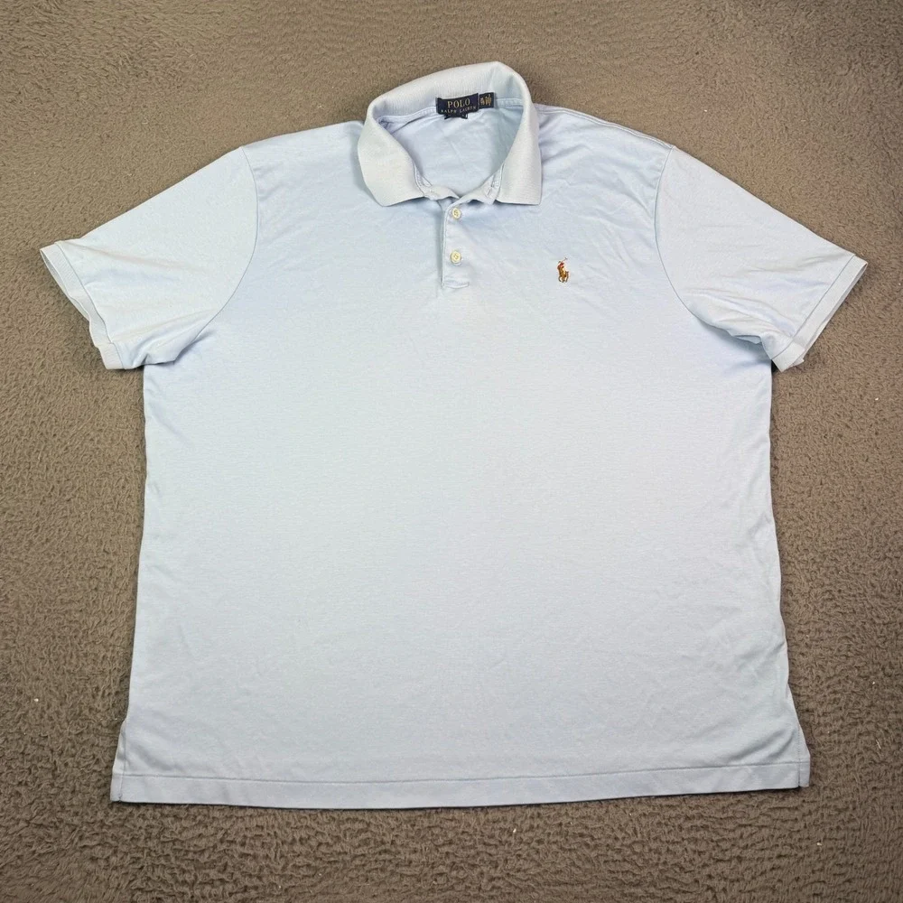 Polo Ralph Lauren Shirt Mens XL Blue Flesh Pony Pima Soft Touch Short Sleeve